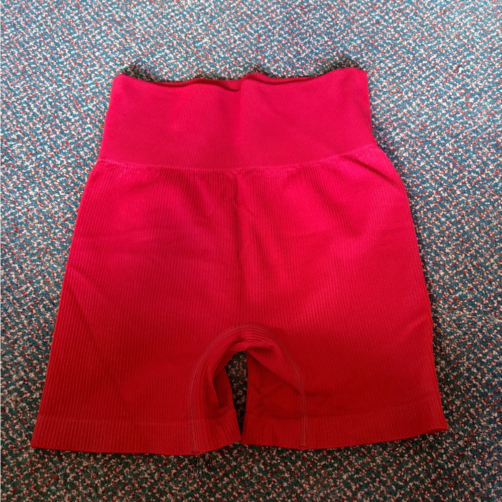 Vibrant Red High-Waisted gym Shorts